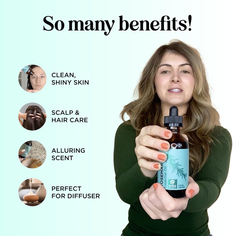 Maple Holistics زيت روزماري أساسي نقي مع قطارة - زيت روزماري غير مخفف للشعر والبشرة والأظافر وزيت عطر منعش للناشر - زيت روزماري الأساسي لتنظيف فروة الرأس الجافة 4 أونصات - Image 3