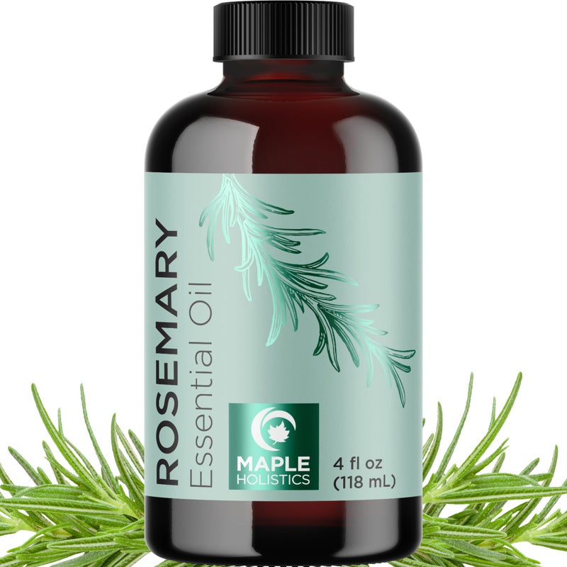 Maple Holistics زيت روزماري أساسي نقي مع قطارة - زيت روزماري غير مخفف للشعر والبشرة والأظافر وزيت عطر منعش للناشر - زيت روزماري الأساسي لتنظيف فروة الرأس الجافة 4 أونصات - Image 1