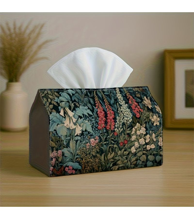 Floral Tissue Box 7in 4.3in Decorative Dispenser for Home Car Living Room Gift - Image 1