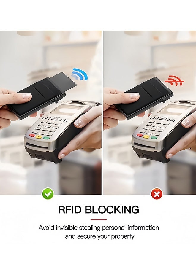 Black Slim Aluminum Metal Card Holder Minimalist Pop up Wallet for Men RFID Blocking Business Credit Card Wallet with Money Pocket Bank Card Case Black Design for Airtag Cash Coins Credit Cards Bills ID Lightweight and Durable - Image 2