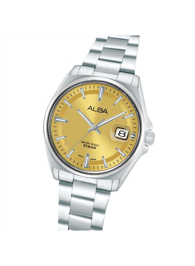 Alba Active Men’s Watch AS9V95X1, 39 mm Gold Dial, Stainless Steel Case & Bracelet, 100 m WR - Image 4