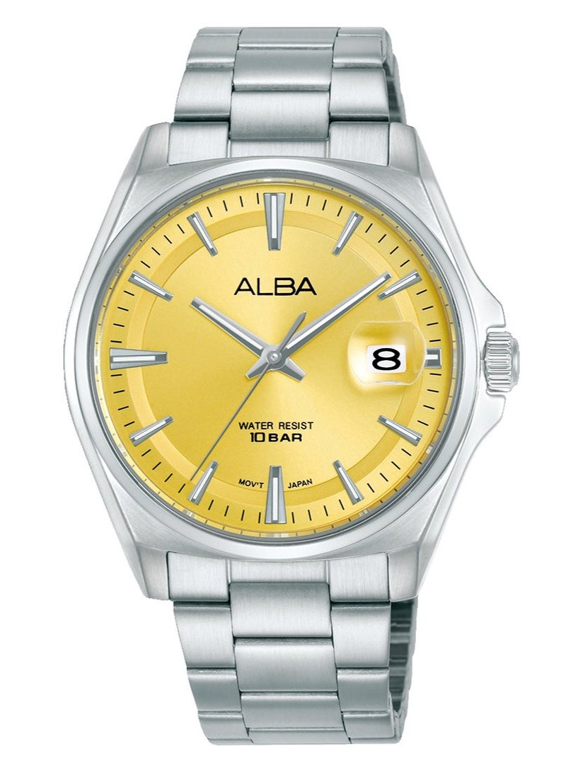 Alba Active Men’s Watch AS9V95X1, 39 mm Gold Dial, Stainless Steel Case & Bracelet, 100 m WR - Image 1