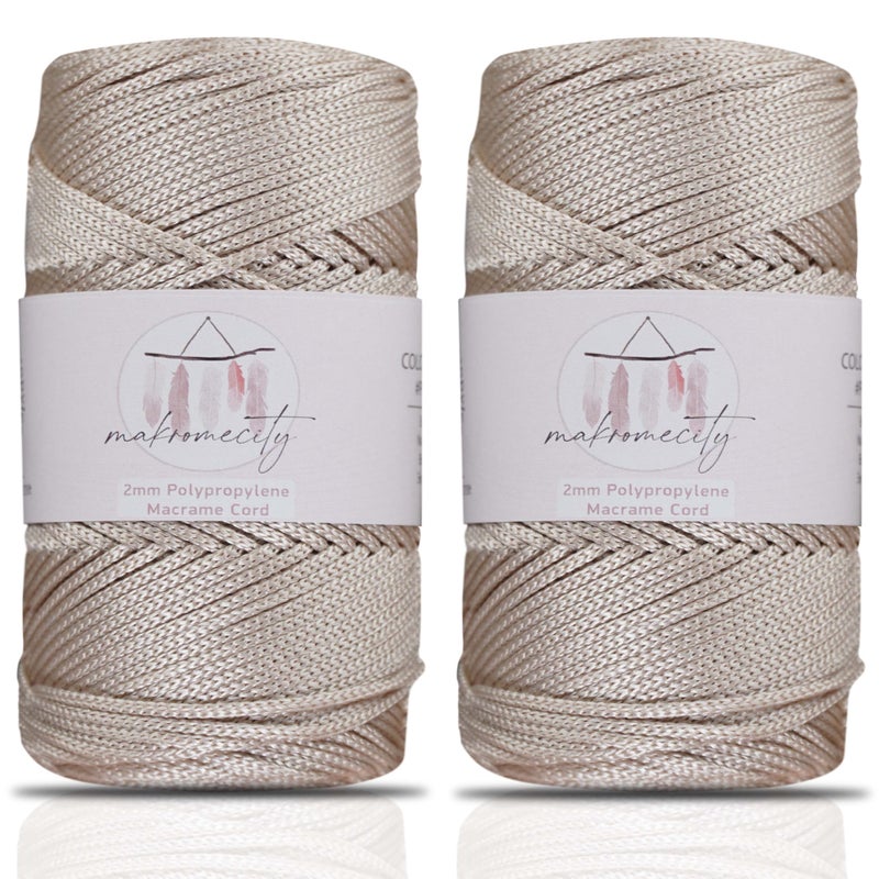Makromecity 2 Skeins of Polyester Macrame Cord 2mm x 250 Yards 750 feet 2mm Polypropylene Macrame Cord for Macrame Art Crafts for Wall Hangings Bags Underplate Rug 29 Colors Available