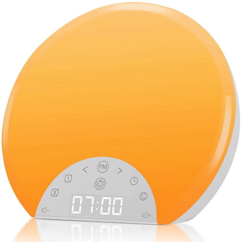 ANTDALIS Sunrise Alarm Clock Wake Up Light for Kids Adults Heavy Sleepers with Dual Alarms Snooze Sleep Aid with 7 Nature Sounds for Bedrooms with 8 Colors Night Light FM Radio Gift Ideas