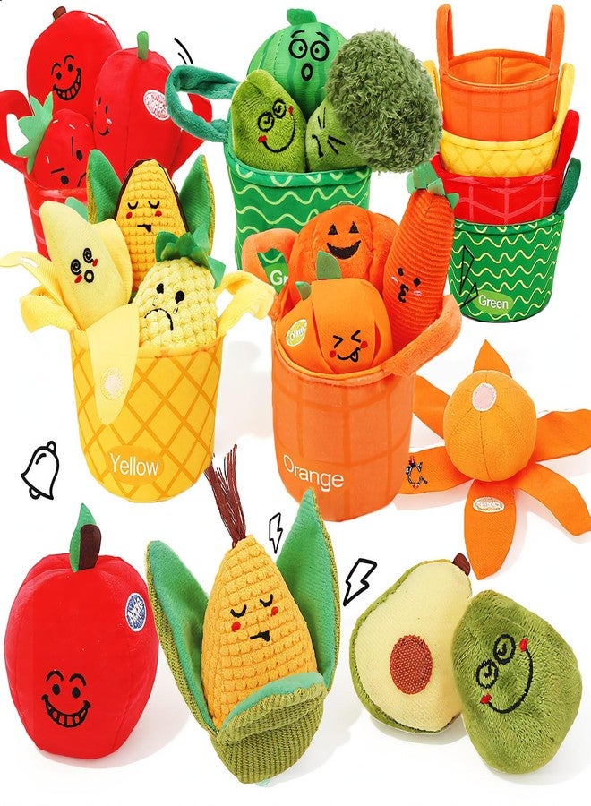 BoomCaCa Fruit Veggie Sensory Toys for Baby 6-12 Months - 16 Pcs Plush Sorting Set Perfect for Little Hands to Grasp With Cute Faces - Bright Color Food Crinkle & Rattle, Birthday Gifts for 1 Year Old Boy Girl - Image 1