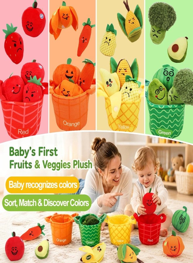 BoomCaCa Fruit Veggie Sensory Toys for Baby 6-12 Months - 16 Pcs Plush Sorting Set Perfect for Little Hands to Grasp With Cute Faces - Bright Color Food Crinkle & Rattle, Birthday Gifts for 1 Year Old Boy Girl - Image 2