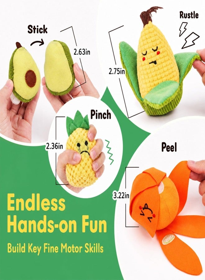 BoomCaCa Fruit Veggie Sensory Toys for Baby 6-12 Months - 16 Pcs Plush Sorting Set Perfect for Little Hands to Grasp With Cute Faces - Bright Color Food Crinkle & Rattle, Birthday Gifts for 1 Year Old Boy Girl - Image 4