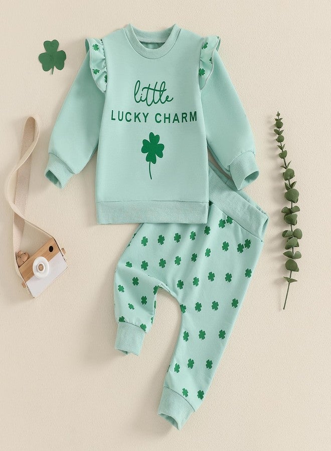 Ledy Champswiin Toddler Baby Girl St Patricks Outfit Shamrock Print Lucky Charm Sweatshirt Pant Set Saint Particks Day Clothes (Green little lucky charm, 2-3T) - Image 2