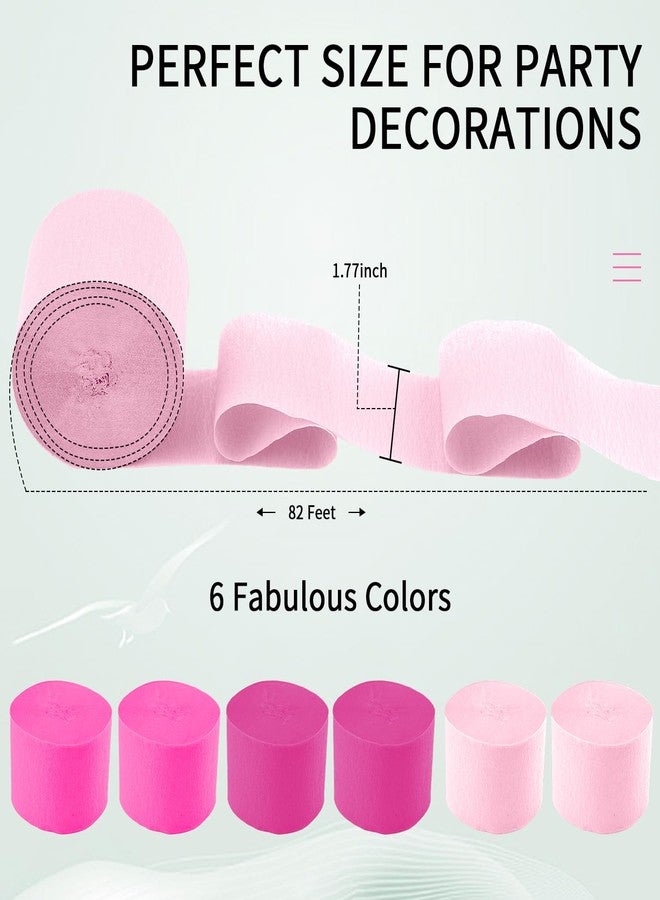 BOEIAC Crepe Paper Streamers - 6 Rolls, 492ft, Pack of 6 Light Pink & Hot Pink Party Streamers for Birthday, Wedding, Baby Shower & Anniversary Decorations (2.37 Inch x 82 Ft/Roll) - Image 2