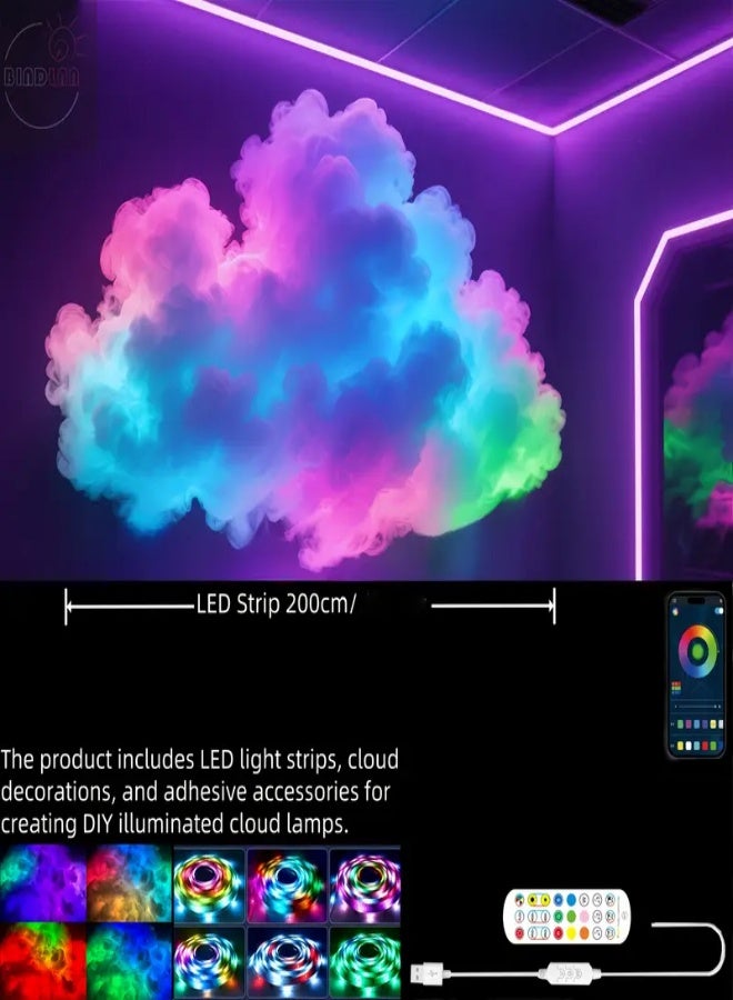 AROAQ RGBIC Cloud Lamp Kit with Music Sync – 200CM (78.74-Inch) DIY Thunder Cloud LED Light, USB Powered, Remote Controlled, Multicolor & Warm White Lighting, Infrared Sensor, for Gaming Room, Bedroom, Wall Mount or Freestanding - Image 1