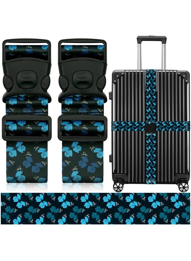 ZHOMA Luggage Straps for Suitcases, Travel Adjustable Belt with Quick Release Buckle, Heavy Duty Nylon Bag Packing Strap, Unique Bright Identifiers Business Travel Accessories (2 Pack)-Blue Butterfly - Image 1