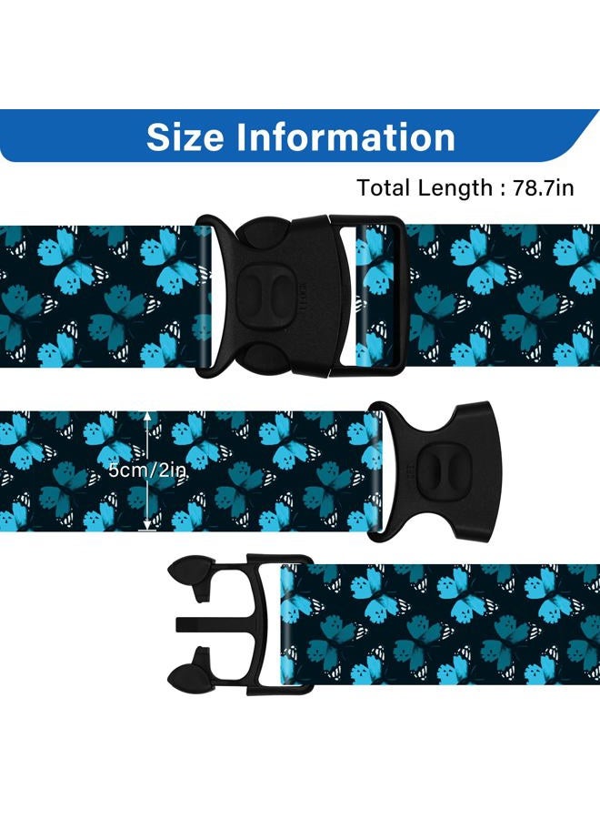 ZHOMA Luggage Straps for Suitcases, Travel Adjustable Belt with Quick Release Buckle, Heavy Duty Nylon Bag Packing Strap, Unique Bright Identifiers Business Travel Accessories (2 Pack)-Blue Butterfly - Image 3