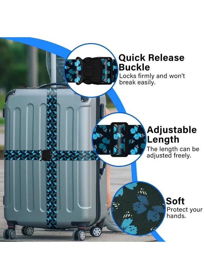 ZHOMA Luggage Straps for Suitcases, Travel Adjustable Belt with Quick Release Buckle, Heavy Duty Nylon Bag Packing Strap, Unique Bright Identifiers Business Travel Accessories (2 Pack)-Blue Butterfly - Image 4