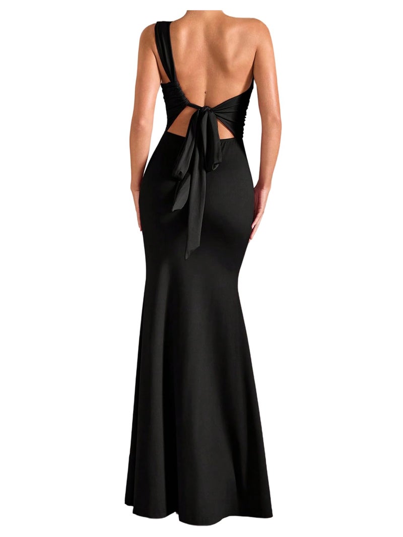Verdusa Women's One Shoulder Maxi Formal Dresses Tie Backless Wedding Guest Dress Elegant Festival Date Night Outfits Black Large - Image 1