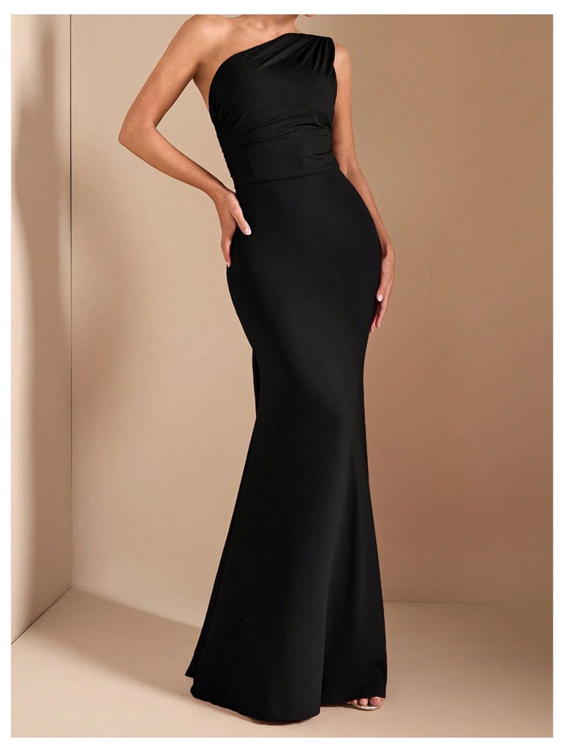 Verdusa Women's One Shoulder Maxi Formal Dresses Tie Backless Wedding Guest Dress Elegant Festival Date Night Outfits Black Large - Image 2