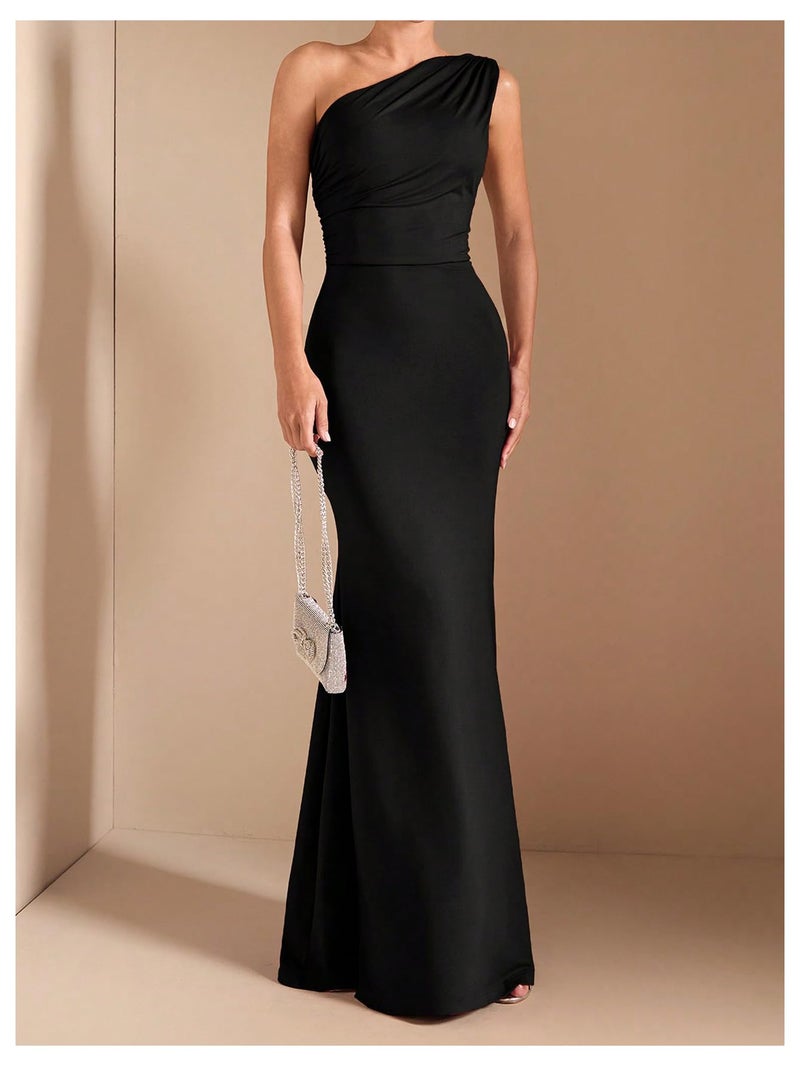 Verdusa Women's One Shoulder Maxi Formal Dresses Tie Backless Wedding Guest Dress Elegant Festival Date Night Outfits Black Large - Image 3