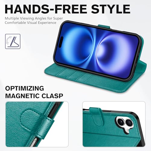 TUCCH Wallet Case for iPhone 16 Pro, RFID Blocking [4 Card Holder] Kickstand [Shockproof TPU Inner Shell] PU Leather Magnetic Protective Flip Cover Compatible with iPhone 16 Pro 2024, Cyan - Image 4
