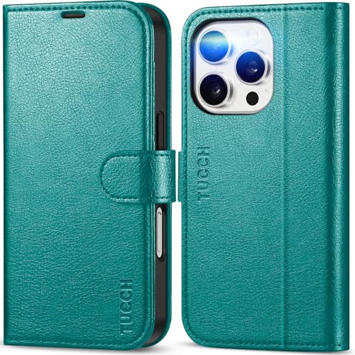 TUCCH Wallet Case for iPhone 16 Pro, RFID Blocking [4 Card Holder] Kickstand [Shockproof TPU Inner Shell] PU Leather Magnetic Protective Flip Cover Compatible with iPhone 16 Pro 2024, Cyan - Image 1