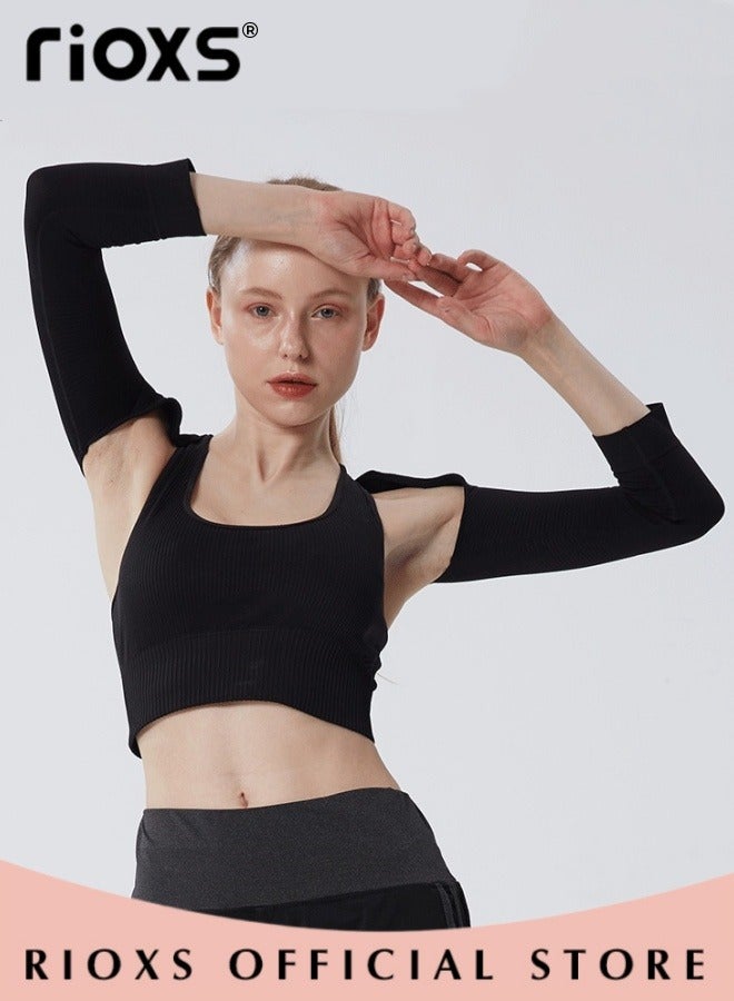 Shoulder Support Brace for Women, Arm Slimming Sleeve Shoulder Support Wrap,  Ladies Long Sleeved Arm Sleevesm, Big Girls Arm Shaper, Compression Sleeve Protector for Stretching Shoulders/ Correcting Posture and Preventing Hunchback, Black Arm Shapers