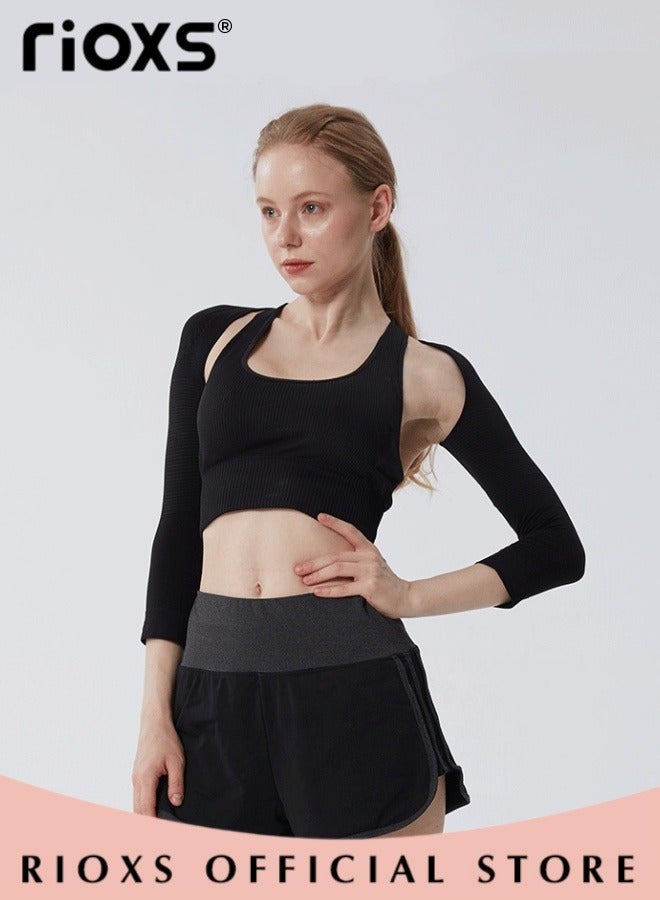 Shoulder Support Brace for Women, Arm Slimming Sleeve Shoulder Support Wrap,  Ladies Long Sleeved Arm Sleevesm, Big Girls Arm Shaper, Compression Sleeve Protector for Stretching Shoulders/ Correcting Posture and Preventing Hunchback, Black Arm Shapers