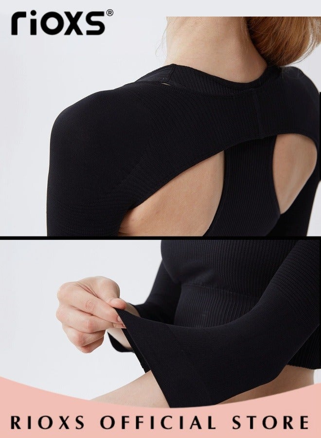 Shoulder Support Brace for Women, Arm Slimming Sleeve Shoulder Support Wrap,  Ladies Long Sleeved Arm Sleevesm, Big Girls Arm Shaper, Compression Sleeve Protector for Stretching Shoulders/ Correcting Posture and Preventing Hunchback, Black Arm Shapers