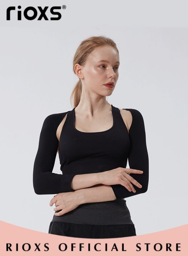 Shoulder Support Brace for Women, Arm Slimming Sleeve Shoulder Support Wrap,  Ladies Long Sleeved Arm Sleevesm, Big Girls Arm Shaper, Compression Sleeve Protector for Stretching Shoulders/ Correcting Posture and Preventing Hunchback, Black Arm Shapers