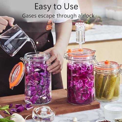 JILLMO 1 Liter Fermentation Jar, Glass Fermenting Kit with Weight for Making Sauerkraut, Hot Sauce, Mead, Cider and More, Pack of 2 - Image 4