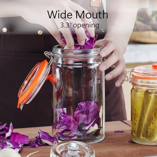 JILLMO 1 Liter Fermentation Jar, Glass Fermenting Kit with Weight for Making Sauerkraut, Hot Sauce, Mead, Cider and More, Pack of 2 - Image 3