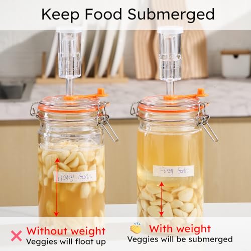 JILLMO 1 Liter Fermentation Jar, Glass Fermenting Kit with Weight for Making Sauerkraut, Hot Sauce, Mead, Cider and More, Pack of 2 - Image 5