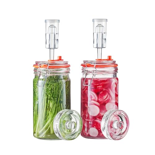 JILLMO 1 Liter Fermentation Jar, Glass Fermenting Kit with Weight for Making Sauerkraut, Hot Sauce, Mead, Cider and More, Pack of 2 - Image 1