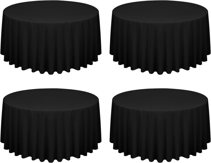 FXKS 4 Pack Black Round Tablecloth 120 inch Circle Polyester Table Cloth, Washable Fabric Stain and Wrinkle Resistant Table Cover Round Table Clothes for Wedding Parties Banquet Reception Gift Table - Image 1