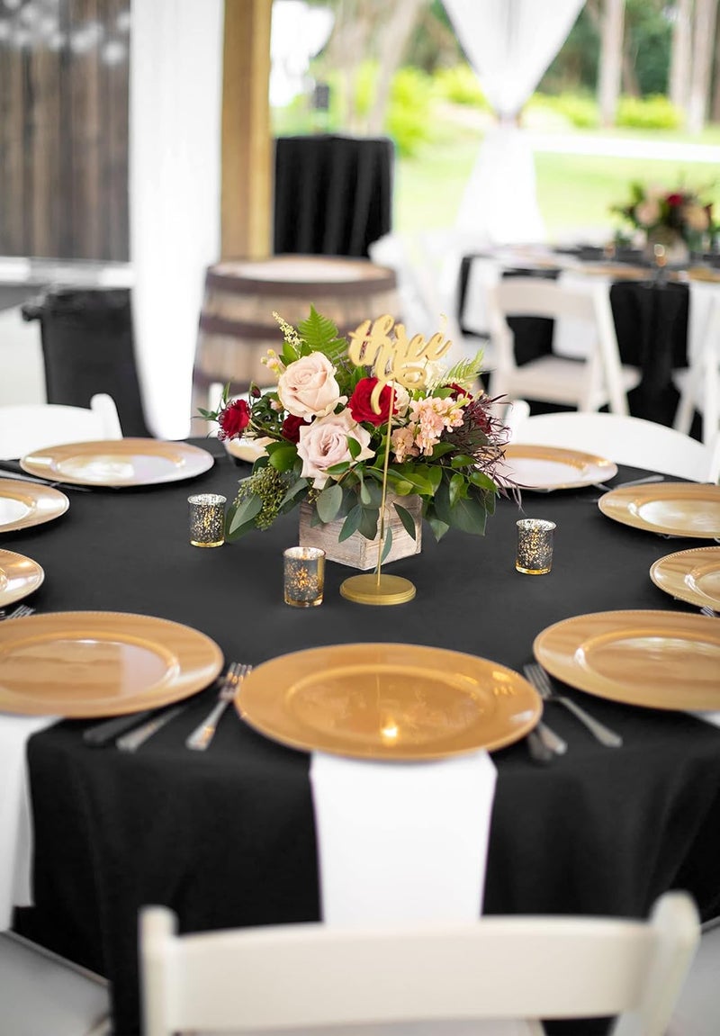FXKS 4 Pack Black Round Tablecloth 120 inch Circle Polyester Table Cloth, Washable Fabric Stain and Wrinkle Resistant Table Cover Round Table Clothes for Wedding Parties Banquet Reception Gift Table - Image 2