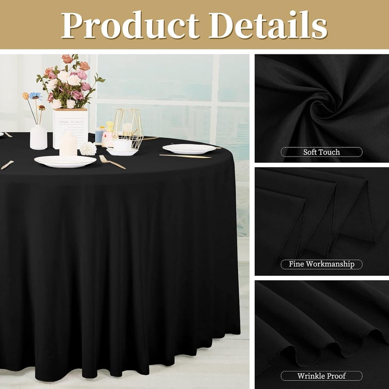 FXKS 4 Pack Black Round Tablecloth 120 inch Circle Polyester Table Cloth, Washable Fabric Stain and Wrinkle Resistant Table Cover Round Table Clothes for Wedding Parties Banquet Reception Gift Table - Image 5