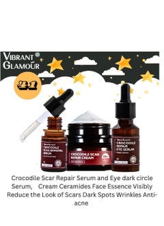 Vibrant glamour Crocodile Scar Repair Serum and Eye dark circle Serum,  Cream Ceramides Face Essence Visibly Reduce the Look of Scars Dark Spots Wrinkles Anti-acne
