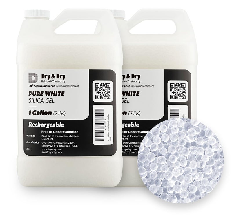 DRYDRY [14 LBS Premium Pure & Safe White Silica Gel Beads(Industry Standard 3-5 mm) Silica - Rechargeable Silica Beads, Silica Gel, Desiccant Beads - Image 1