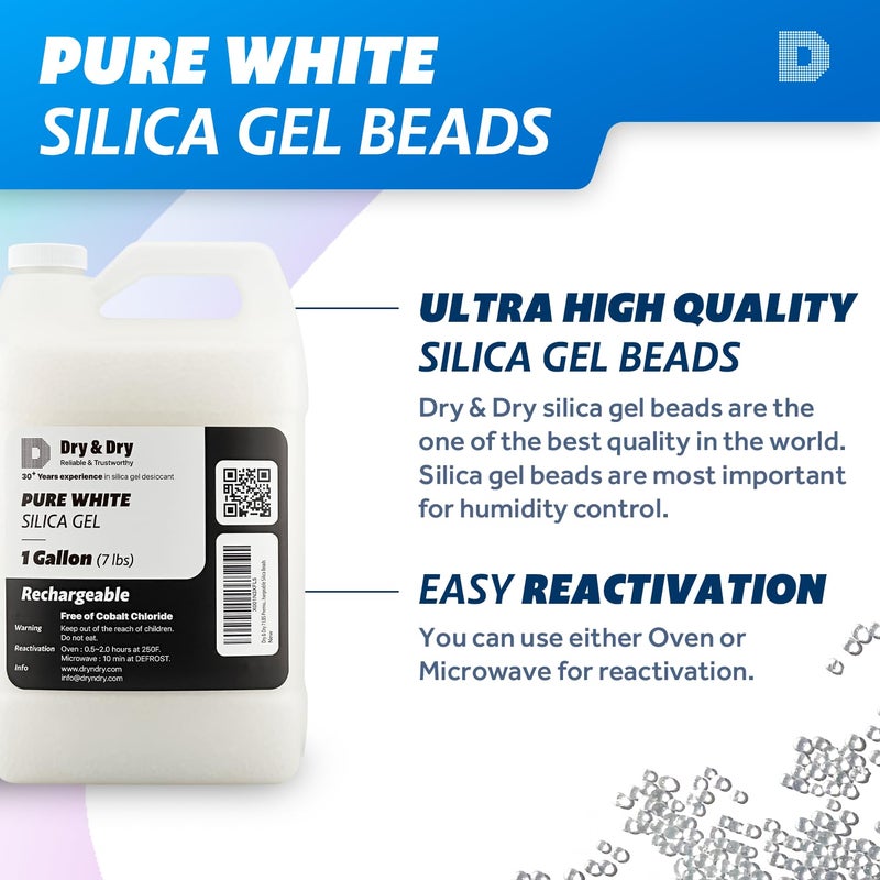 DRYDRY [14 LBS Premium Pure & Safe White Silica Gel Beads(Industry Standard 3-5 mm) Silica - Rechargeable Silica Beads, Silica Gel, Desiccant Beads - Image 2