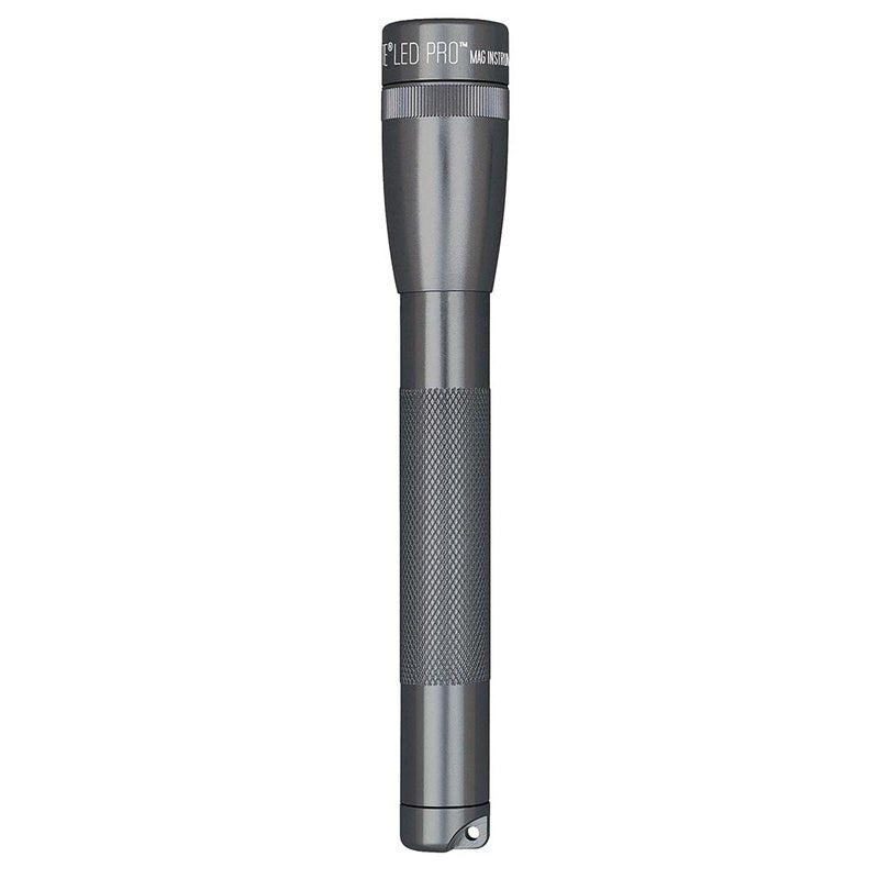 MagLite Mini LED Pro Flashlight - Ultra Bright 332 Lumens, Adjustable Beam, Water-Resistant IPX4, Shock Resistant, 2 Power Modes, Includes 2 AA Premium Alkaline Batteries - (Holster Pack, Gray) - Image 1