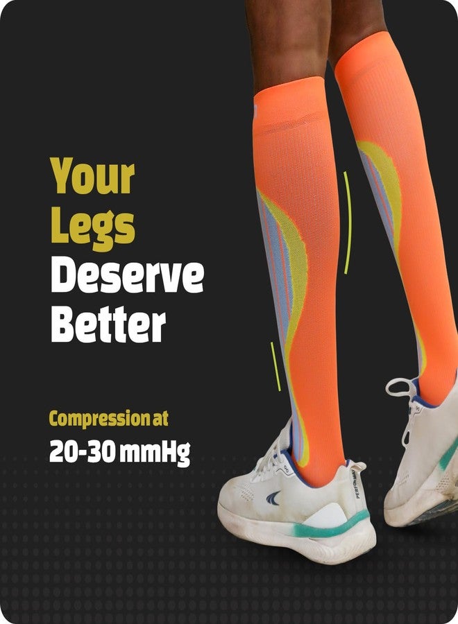 Sorgen Sports Compression Socks | 20-30 mm Hg | Running, Cycling, Marathon, Athletics & Indoor Training | Reduce Leg Cramps | Improve Performance & Support Recovery | Comfortable & Durable (Neon Orange, L/XL) - Image 2