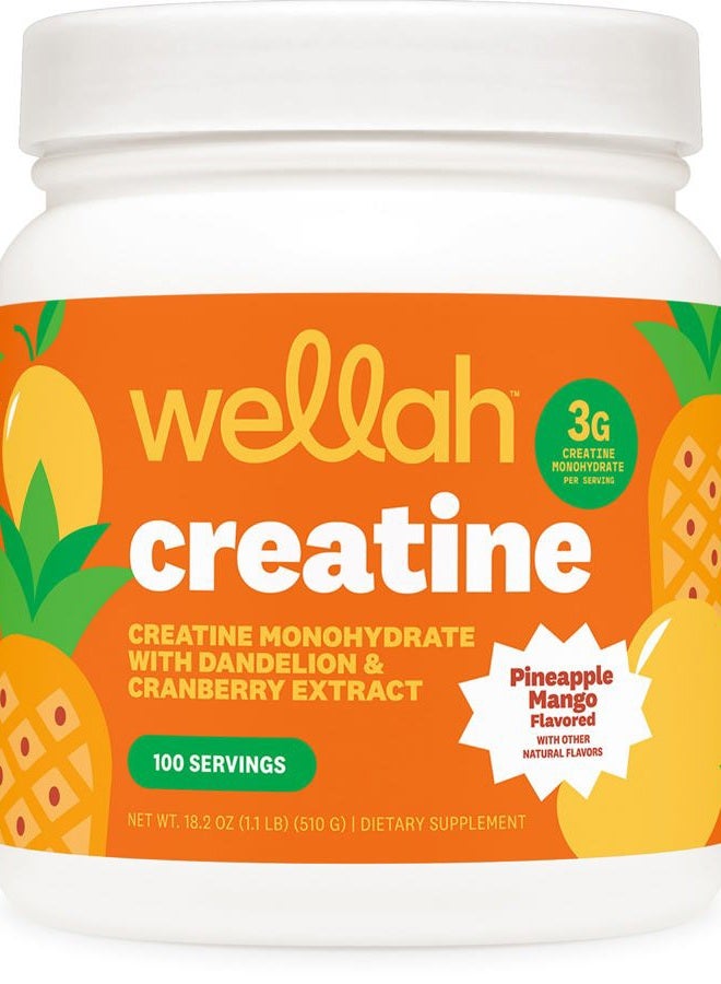 Wellah Pump-It-Up Creatine (100 Servings, Pineapple Mango) - Creatine Monohydrate with Dandelion, Uva Ursi, & Cranberry Extract - Image 1