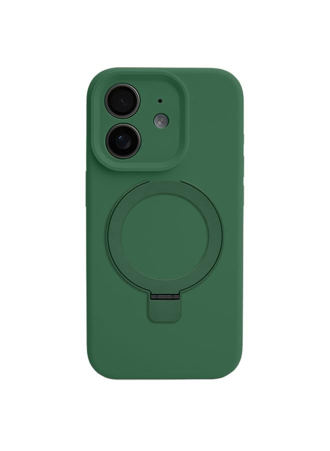 S-TOP Case For iPhone 12 Precision Hole Liquid Silicone MagSafe Metal Ring Holder Phone Case - Image 1