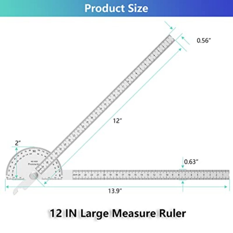 Stainless Steel Protractor 180 Degrees Two Arm Ruler Adjustable Angle Protractor Woodworking Ruler Craftsman Angle Measure Tool 30 cm/ 11.8 Inch - Image 4
