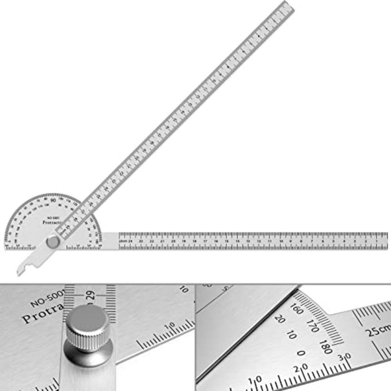 Stainless Steel Protractor 180 Degrees Two Arm Ruler Adjustable Angle Protractor Woodworking Ruler Craftsman Angle Measure Tool 30 cm/ 11.8 Inch - Image 1