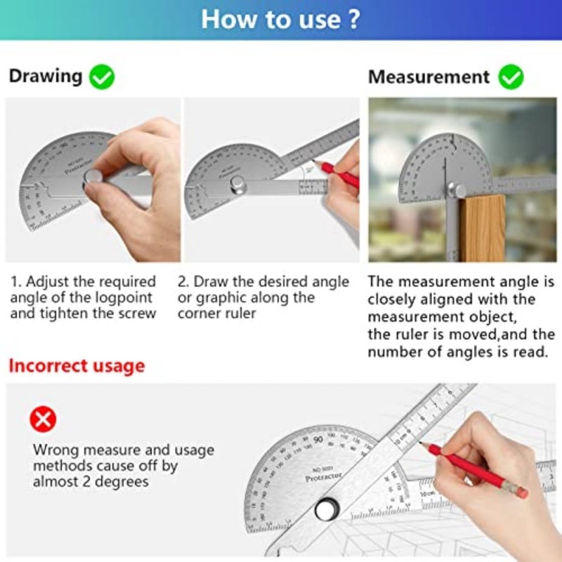 Stainless Steel Protractor 180 Degrees Two Arm Ruler Adjustable Angle Protractor Woodworking Ruler Craftsman Angle Measure Tool 30 cm/ 11.8 Inch - Image 2