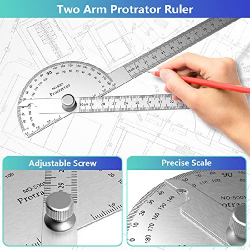 Stainless Steel Protractor 180 Degrees Two Arm Ruler Adjustable Angle Protractor Woodworking Ruler Craftsman Angle Measure Tool 30 cm/ 11.8 Inch - Image 5