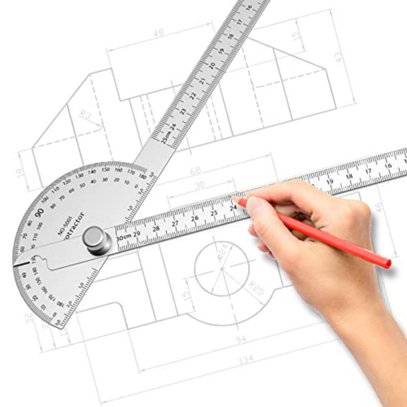Stainless Steel Protractor 180 Degrees Two Arm Ruler Adjustable Angle Protractor Woodworking Ruler Craftsman Angle Measure Tool 30 cm/ 11.8 Inch - Image 3