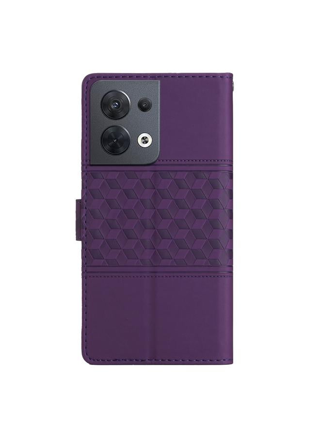 اس-توب جراب لهاتف OPPO Reno8 5G مصنوع من الجلد المنقوش بالألماس مع حبل تعليق - Image 3