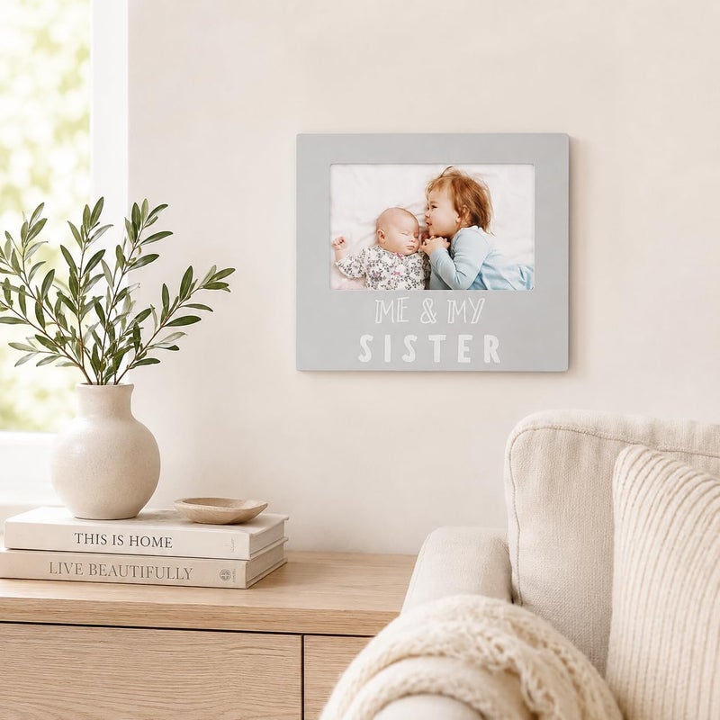 pearhead Me & My Sister Sentiment Photo Frame, Big Sister or Brother Gift, Sibilng Pictures, Gray - Image 4