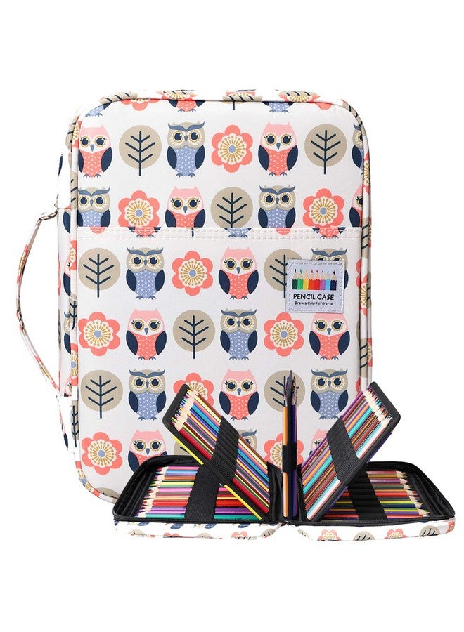 حافظة أقلام تلوين بومكي، 220 فتحة لتنظيم أقلام الرصاص/أقلام الجل، مقاومة للماء، حقيبة سفر بسحاب لحمل أقلام الرصاص، حقيبة محمولة لحمل أقلام الرصاص والعلامات، حقيبة للرسامين والكتاب (بومة كرتونية) - Image 1
