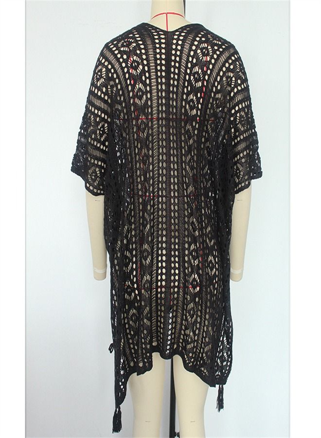 Loquat Solid Loose Beach Dress Black  - Image 3