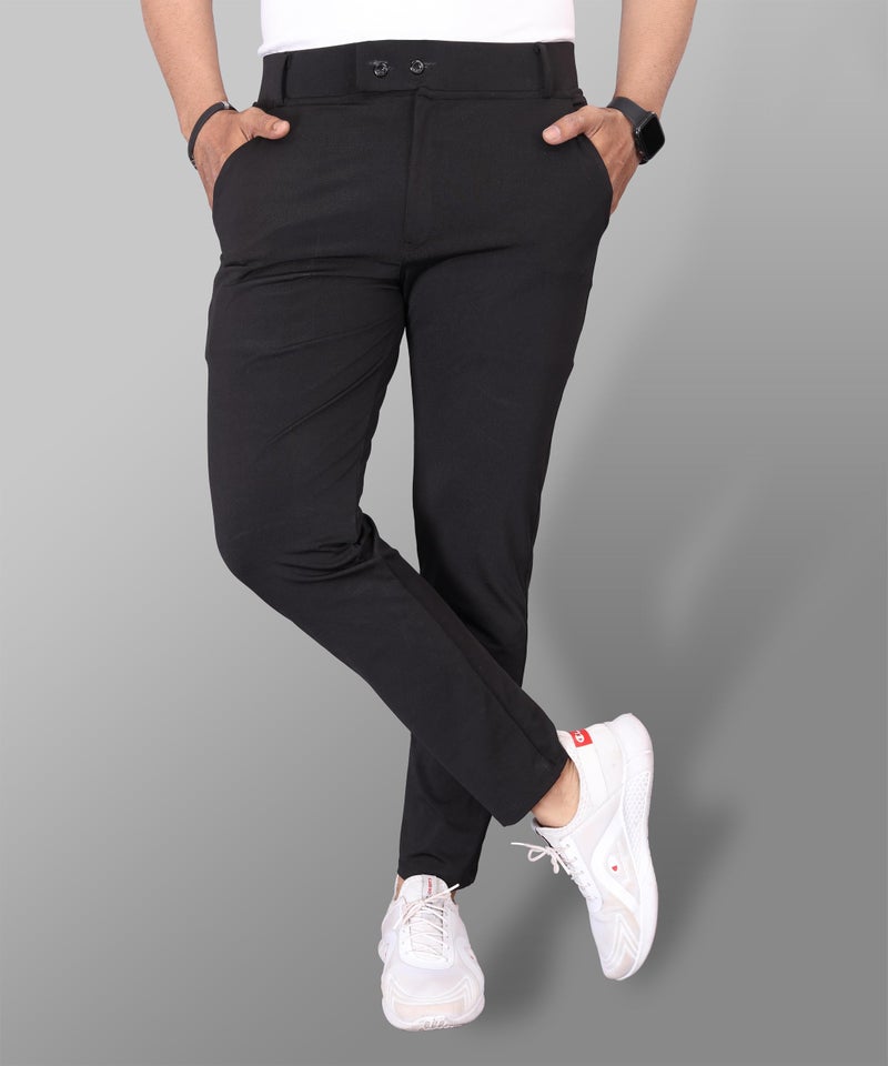 VALLEY Mehrang Men's Stretchable Stretchable Formal Mid Rise Pant Trousers | Stylish Slim Fit Men's Wear Trousers For Office Or Party | Polycotton Knitted Fabric (In, Numeric, 34, Regular, Black) - Image 4